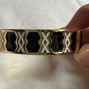 Talbots gold bangle bracelet with black and white pattern
